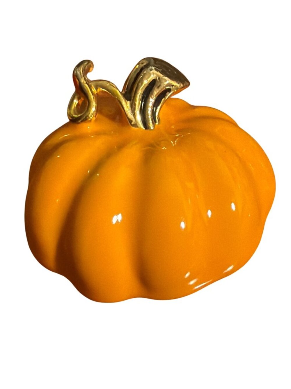 Vintage Best Pumpkin Pin Pendant Earrings Brooch Gold Tone Orange Enamel Estate - Picture 2 of 7